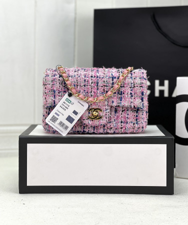 Ch*el mini classic 11.12 handbag tweed & gold-tone metal 4.7 × 7.8 × 2.3 in