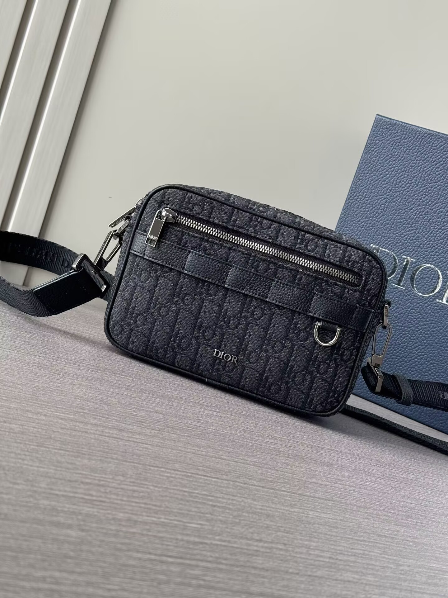 D*or safari bag with strap black D*or oblique jacquard 22x15x6cm