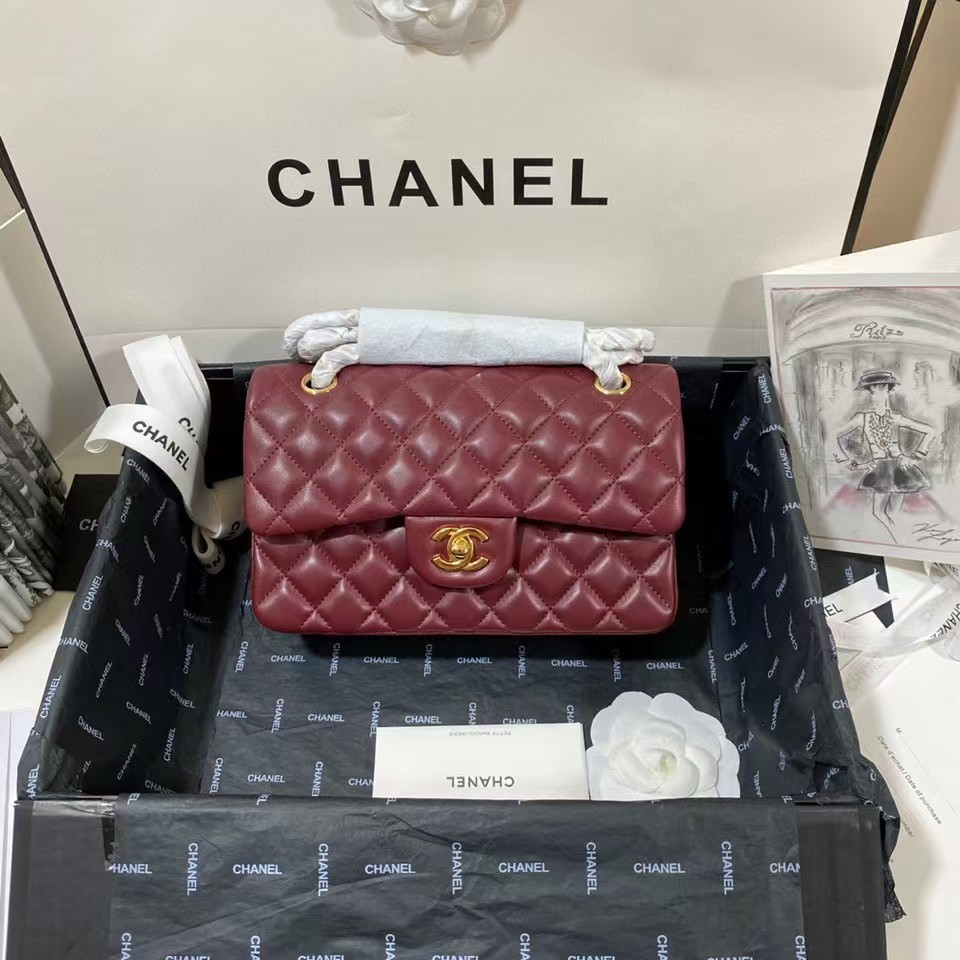 Ch*el small classic handbag gold metal 14.5×23×6cm