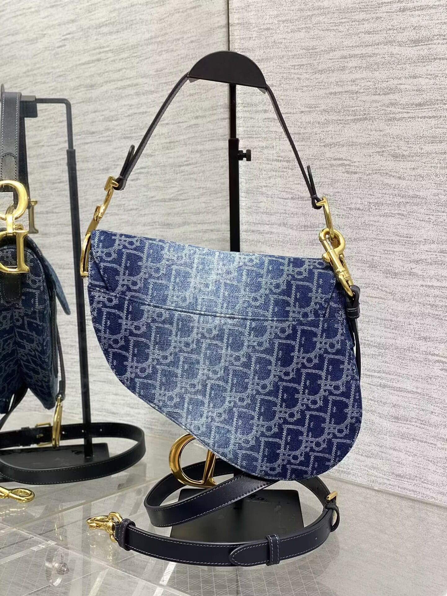 d*or saddle bag with strap  blue De*1m d*or oblique jacquard 25.5 x 20 x 6.5 cm