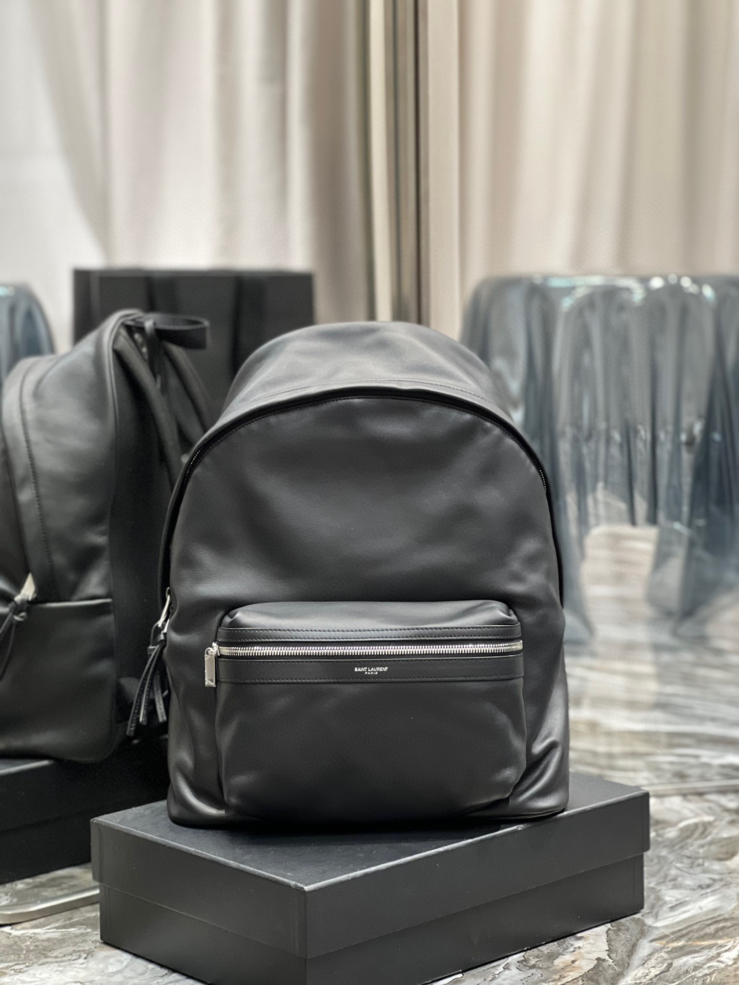 Y*L city backpack in canvas, nylon and leather   31 x 41 x 22 cm  12.2 x 16.1 x 8.6 inches