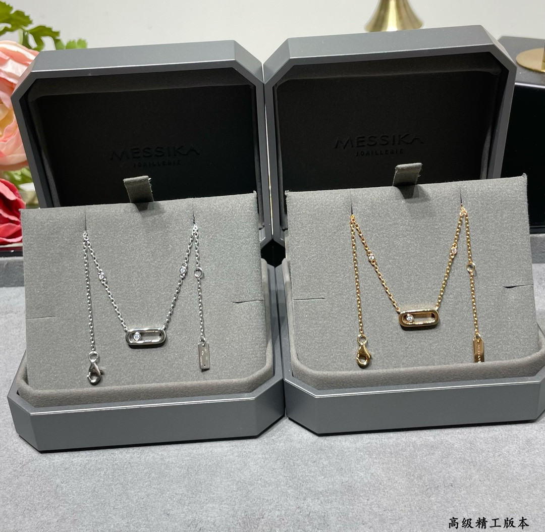 Mes1kaa polished single di*m*nd moving necklace