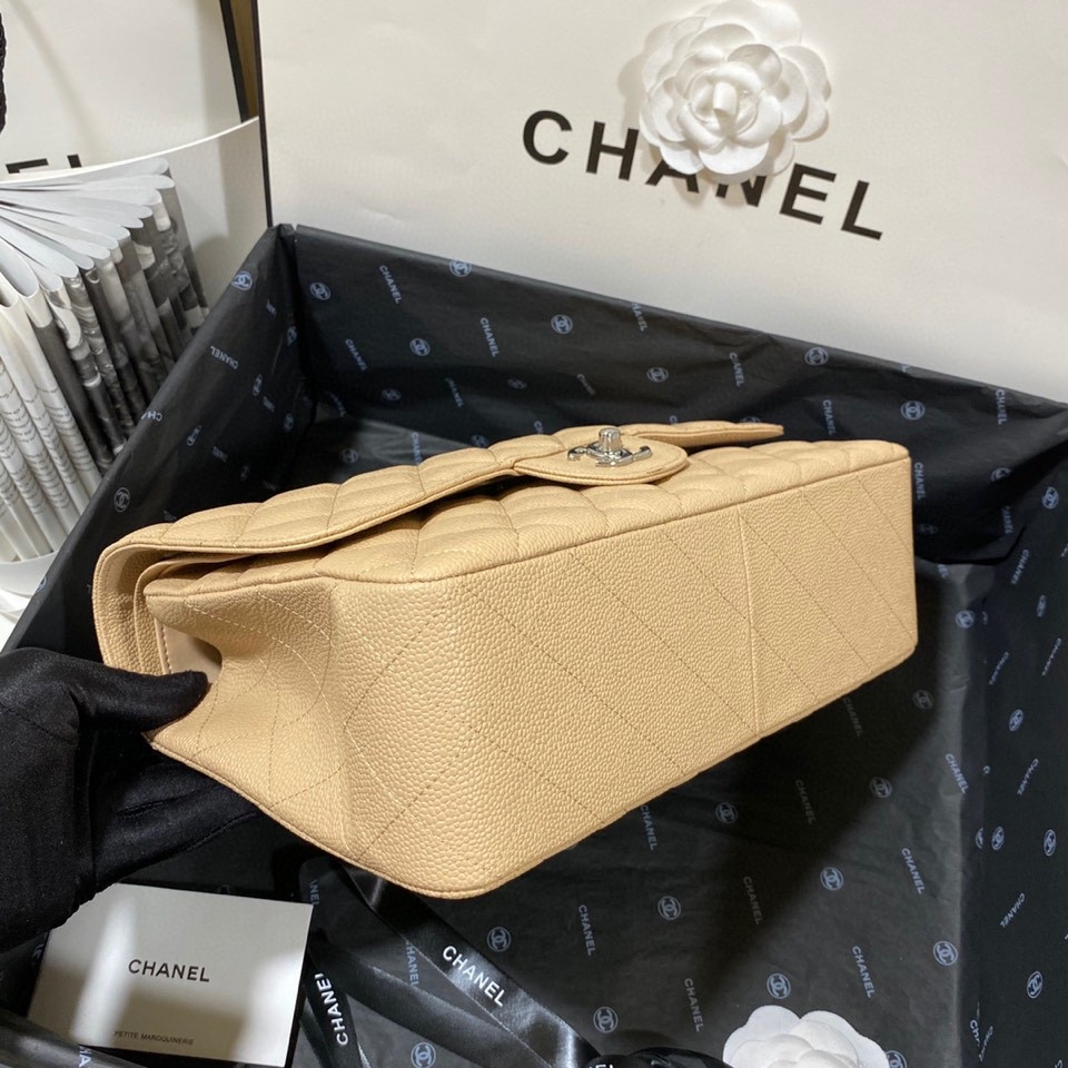 Ch*el classic flap jumbo 30cm cf khaki silver 7.6 × 11.7 × 3.9 in