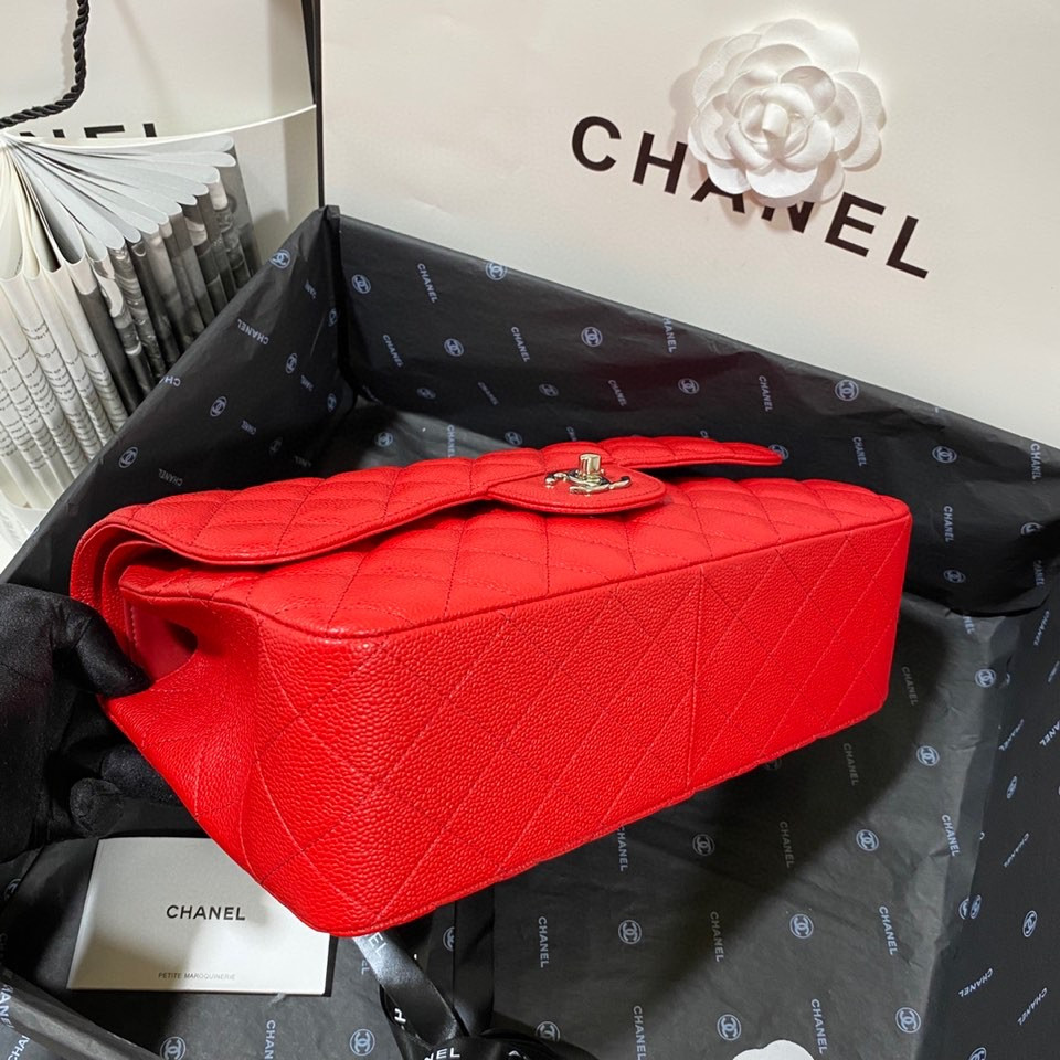Ch*el classic flap jumbo 30cm cf red silver7.6 × 11.7 × 3.9 in