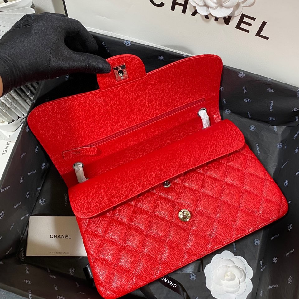 Ch*el classic flap jumbo 30cm cf red silver7.6 × 11.7 × 3.9 in