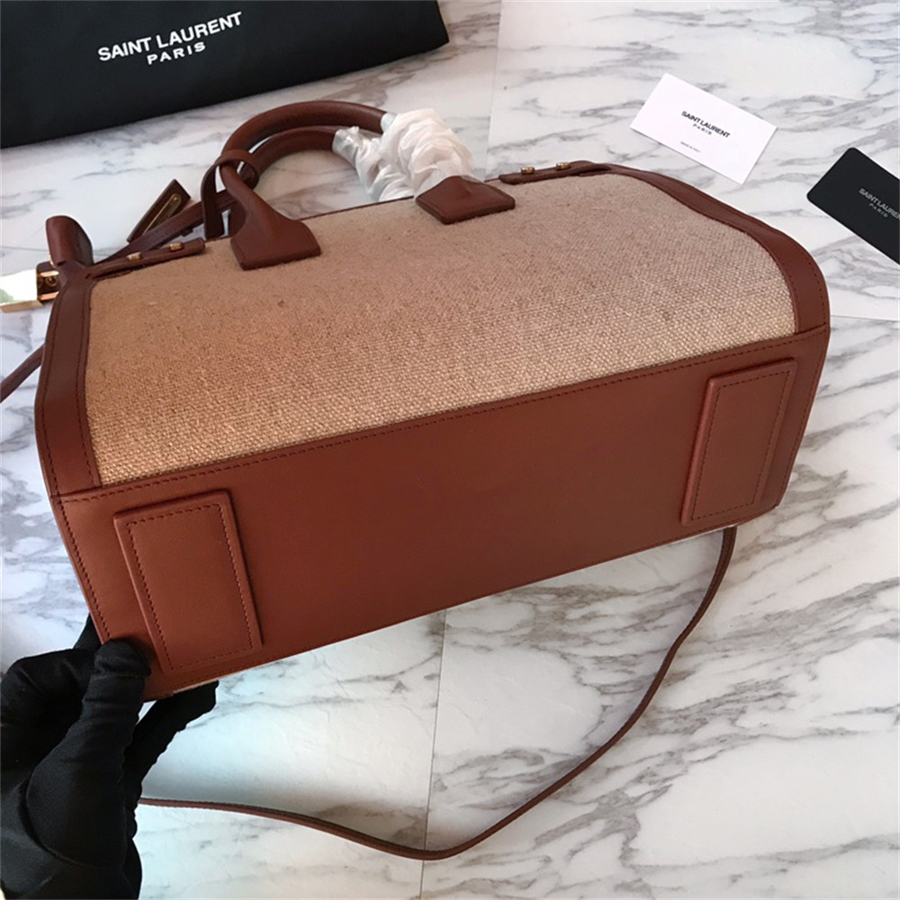 y*l sac de jour small in canvas and leather beige sea salt and bR1ck