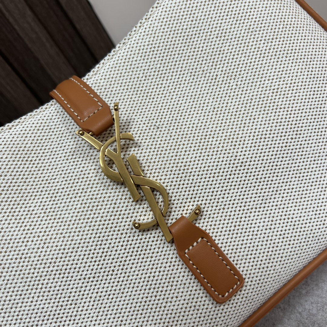 y*l le 5 À 7 in canvas and leather grege and bR1ck 9 x 6.3 x 2.5 inches