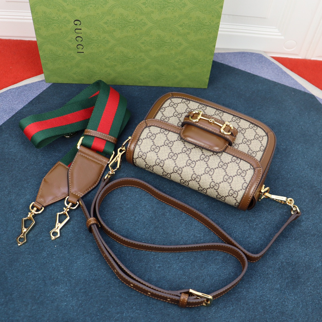 G*u*i horsebit 1955 mini bag beige and ebony 8.1"w x 5.7"h x 2"d