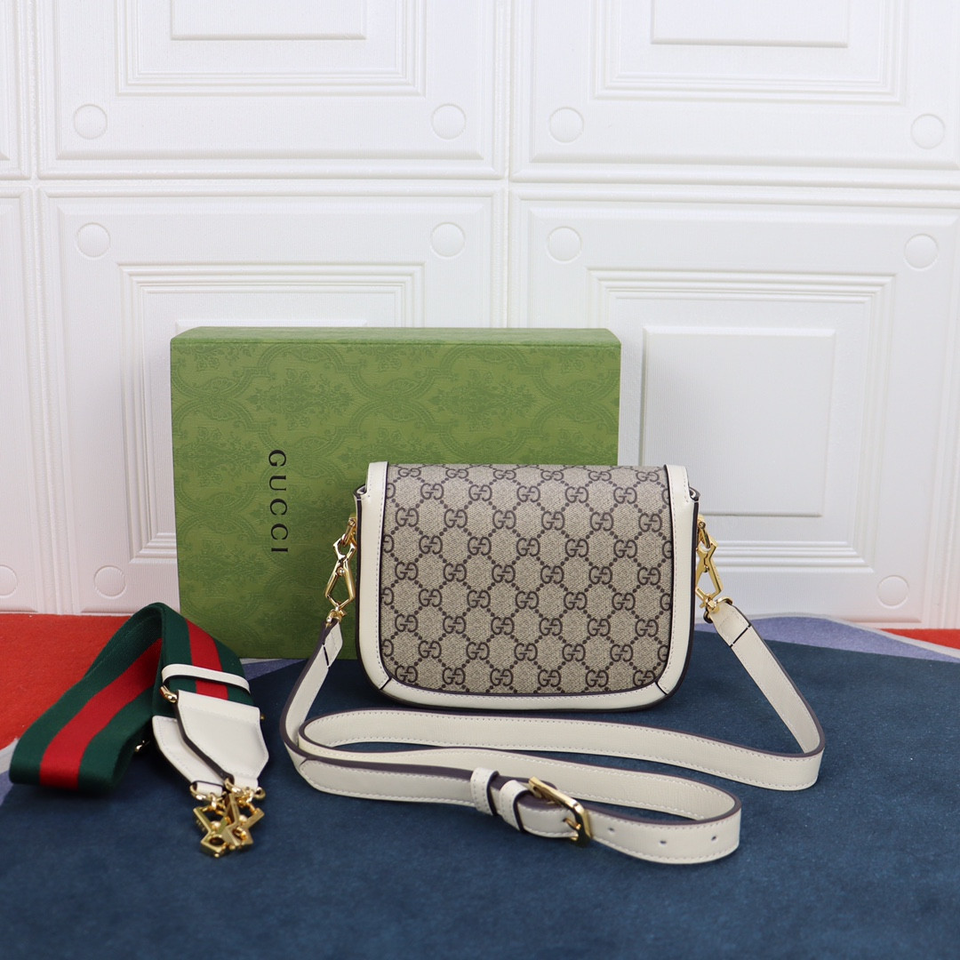 G*u*i horsebit 1955 mini bag gray white 8.1"w x 5.7"h x 2"d
