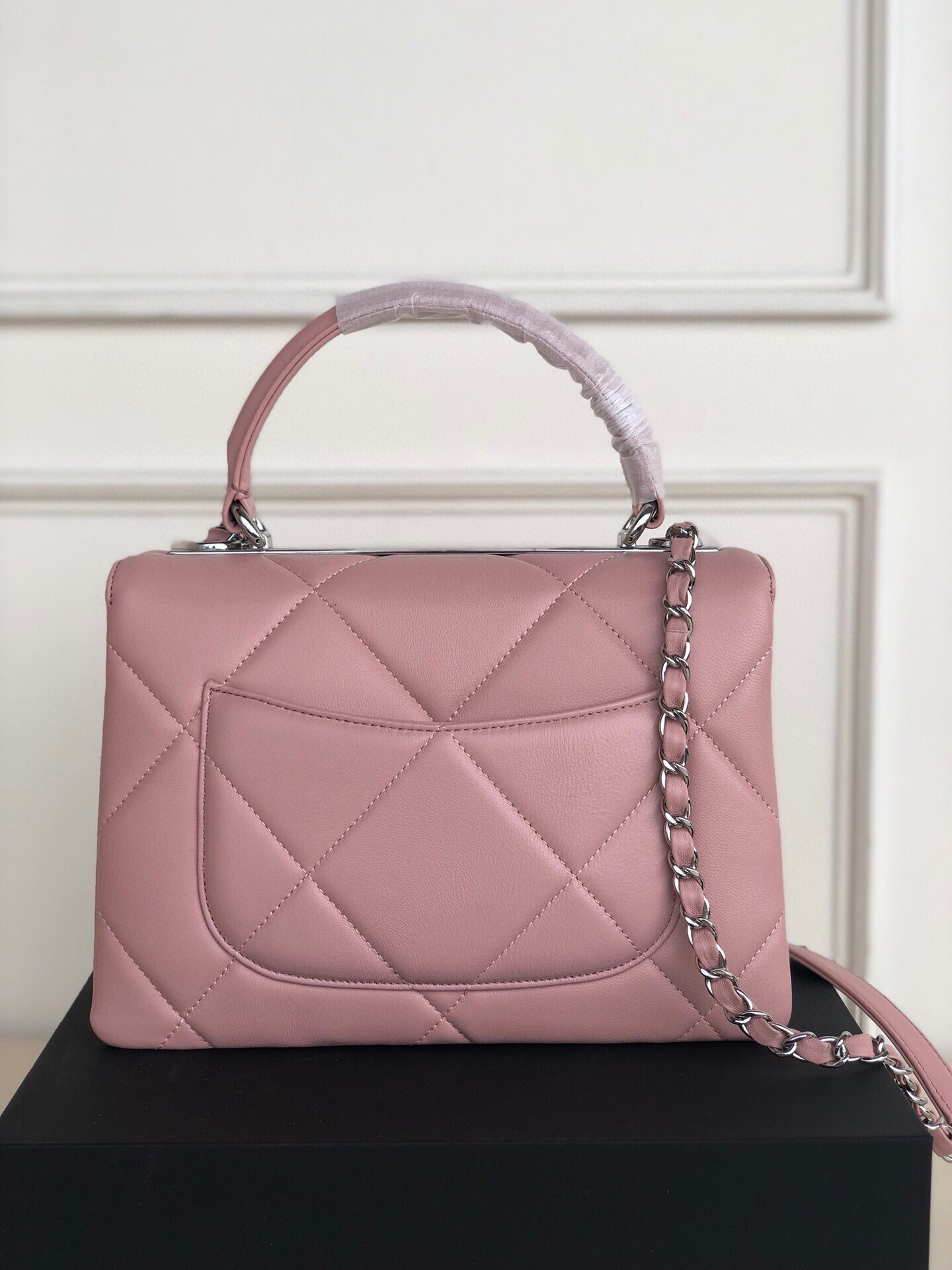 Ch*el flap bag with top handle 6.6 × 9.8 × 4.7 in