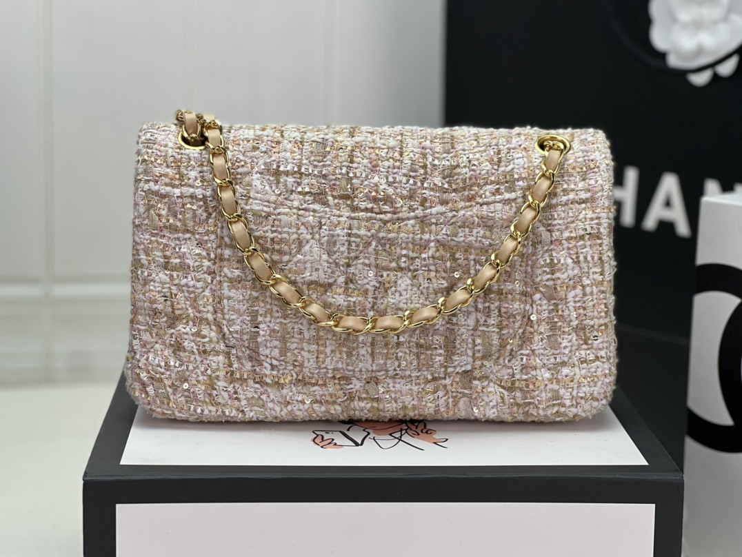 Ch*el classic 11.12 handbag tweed & gold-tone metal   6 × 9.9 × 2.5 in