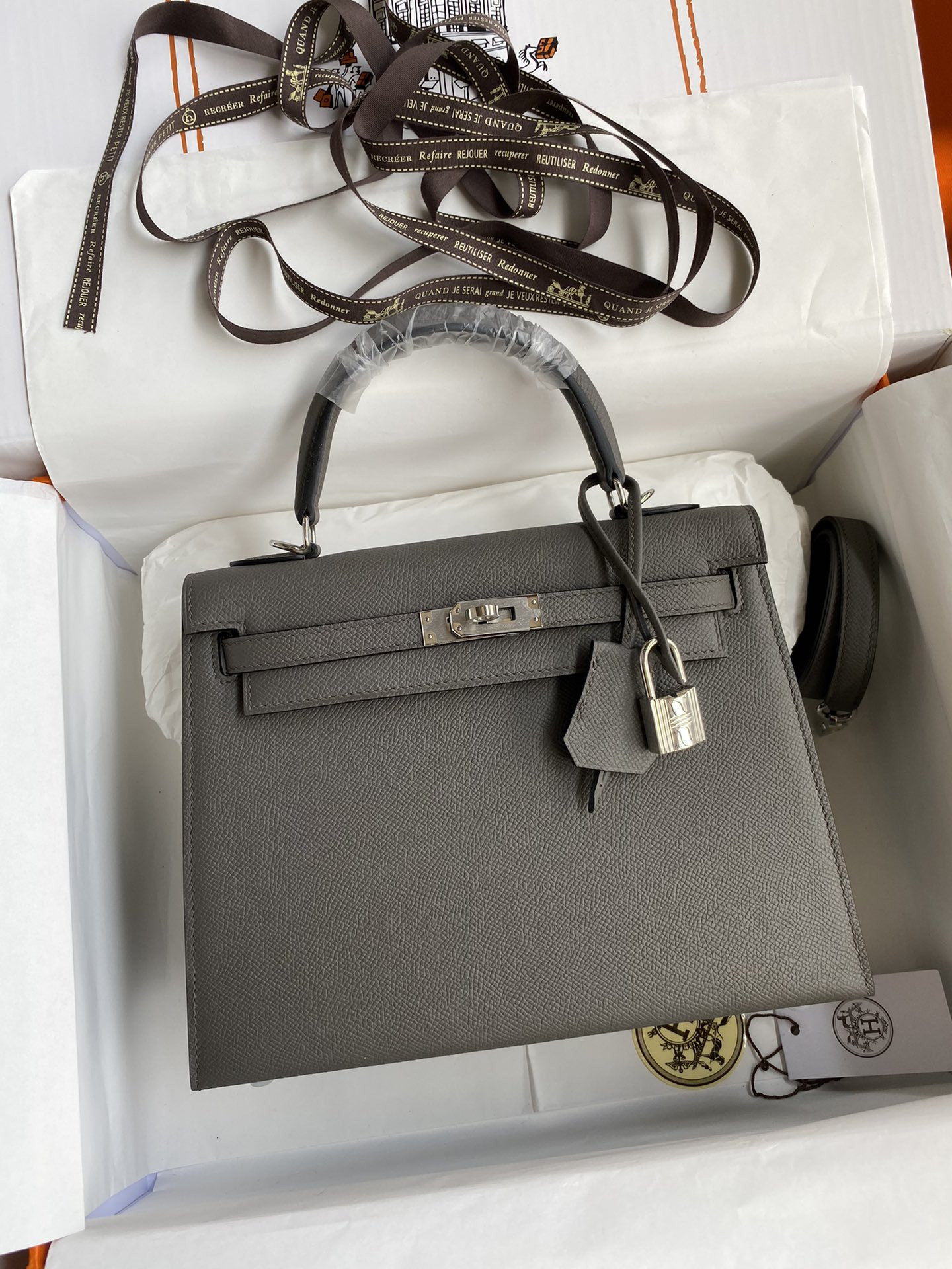 H**mes Kelly Silver-tone Hardware 25 28