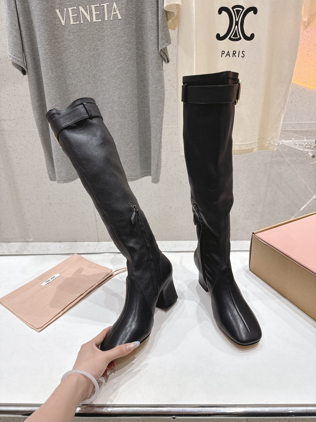 ua M1v M1v nappa leather boots with buckle 7cm heel