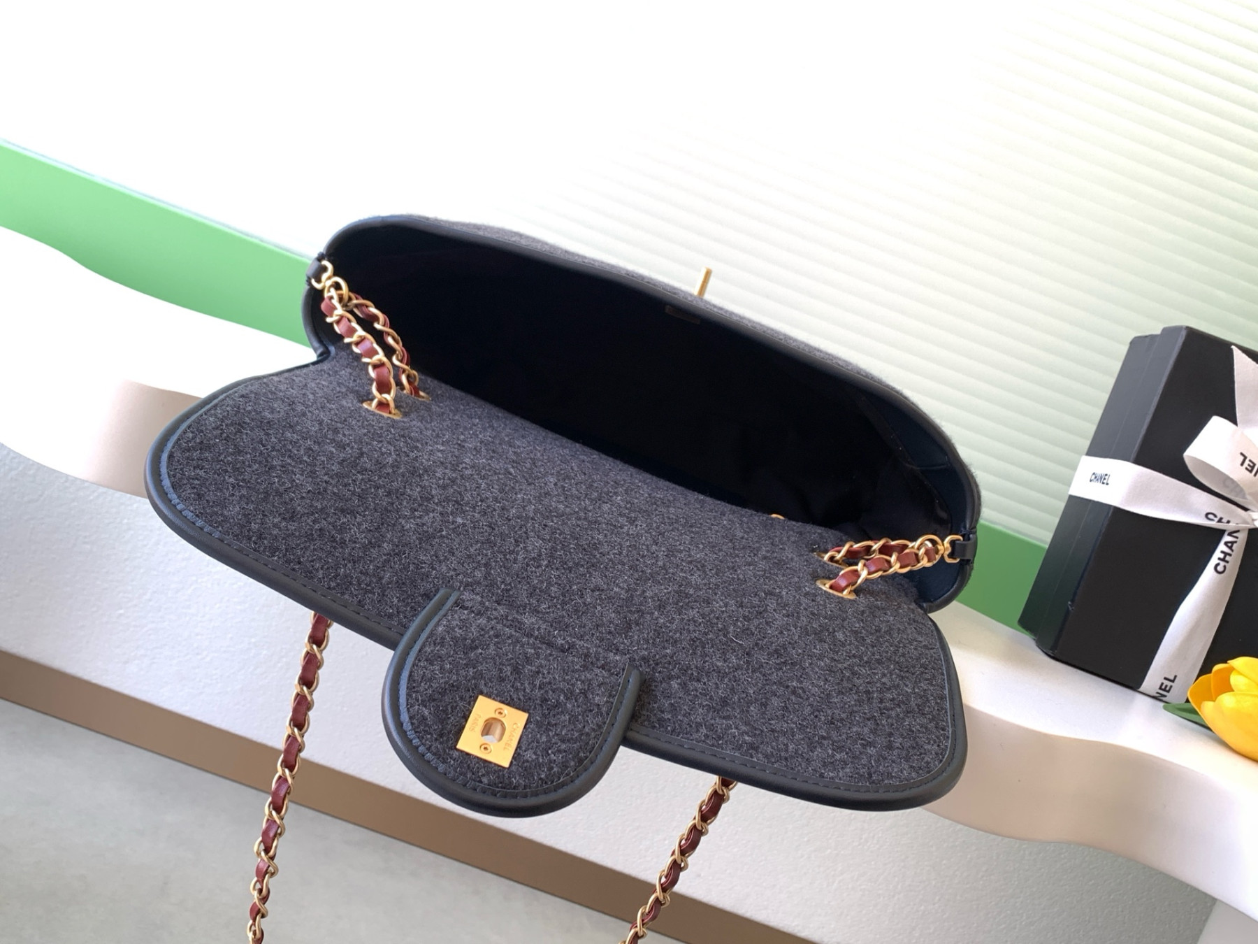 Ch**el flap bag with top handle 23x32x10cm
