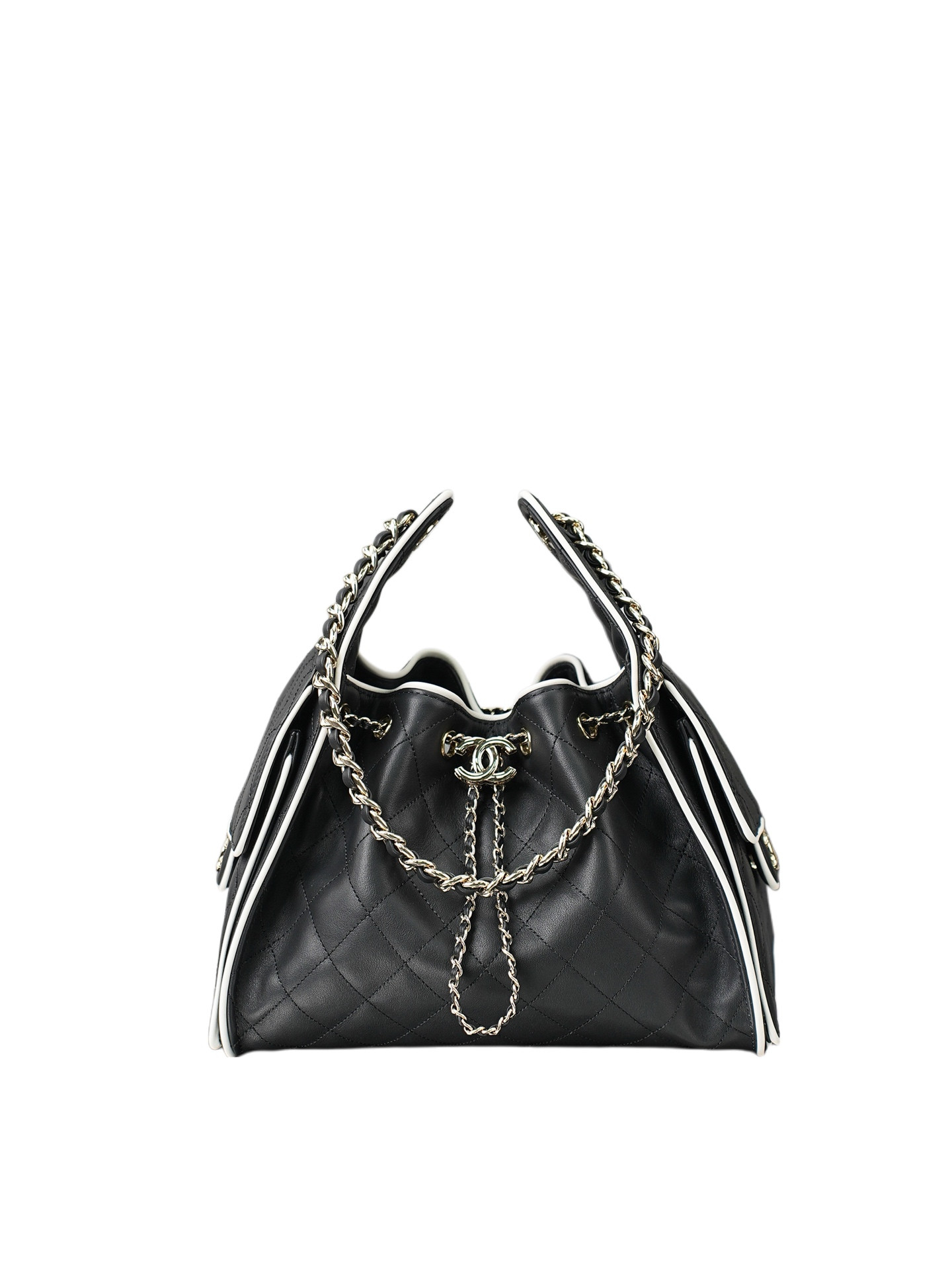 Ch**el 25c bucket bag light gold buttons 30x26x14cm