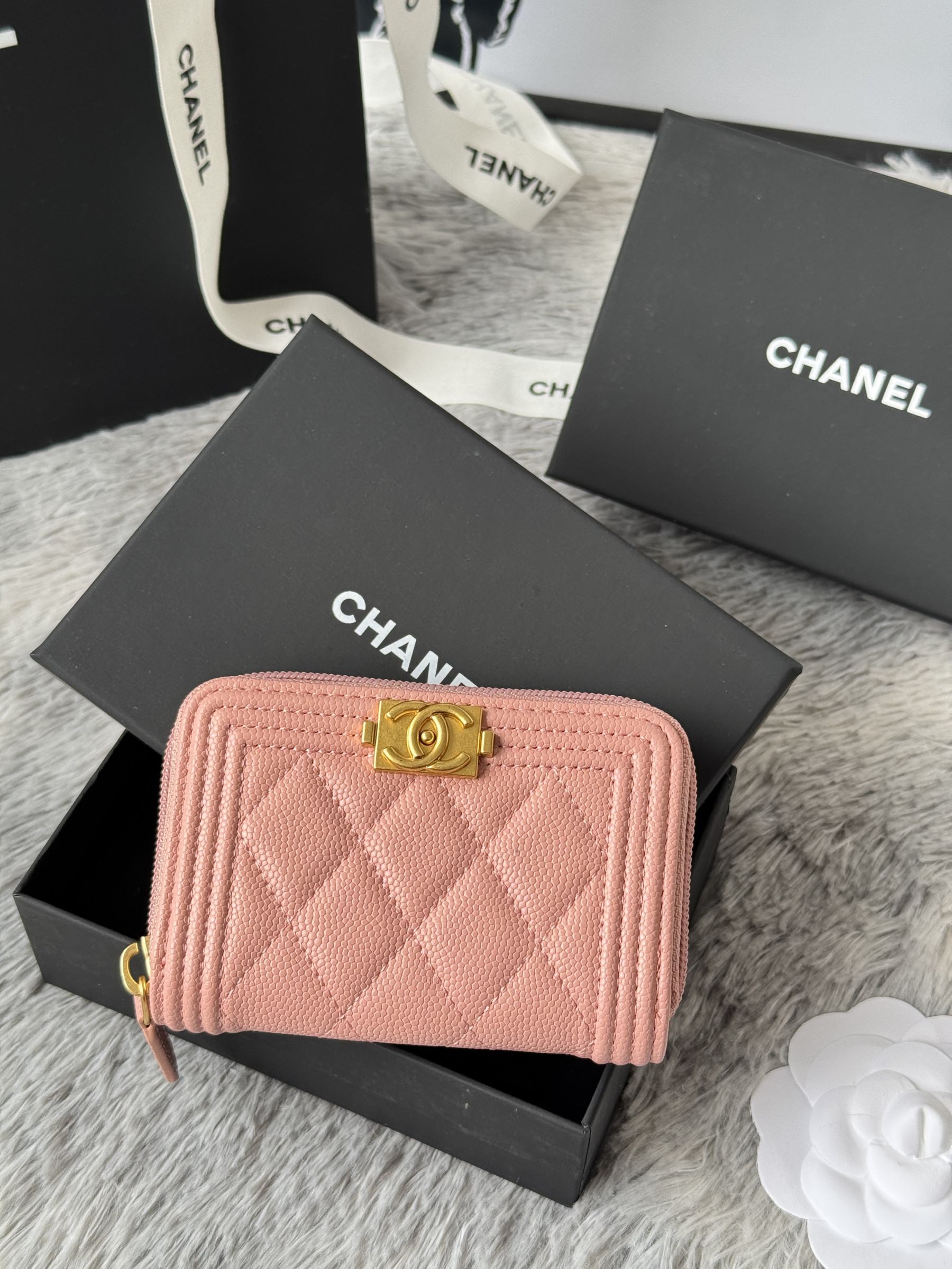 Ch**el boy zip around coin purse wallet a80602 7.5x11cm