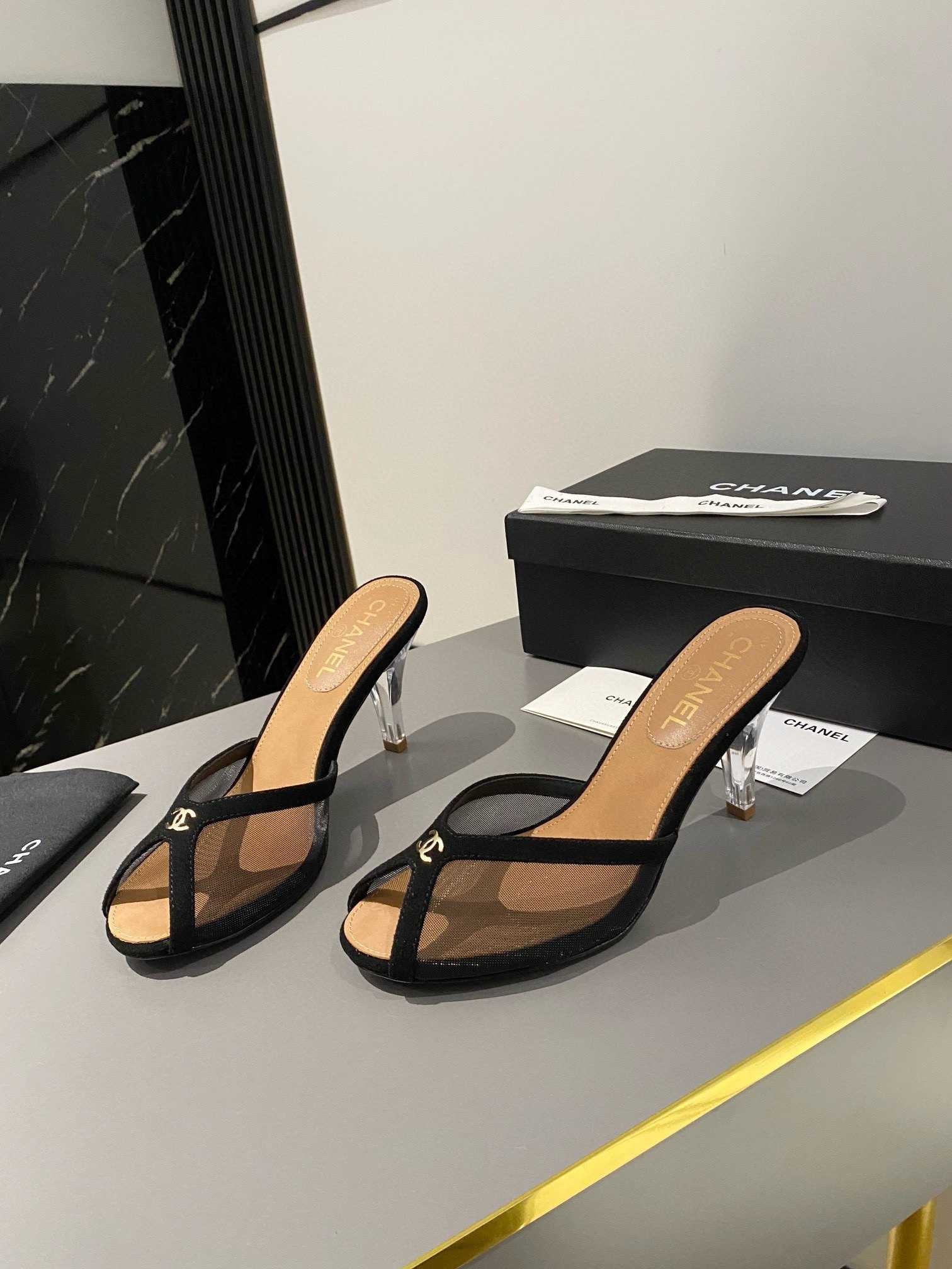 ua Ch**el tulle open-toe sandals
