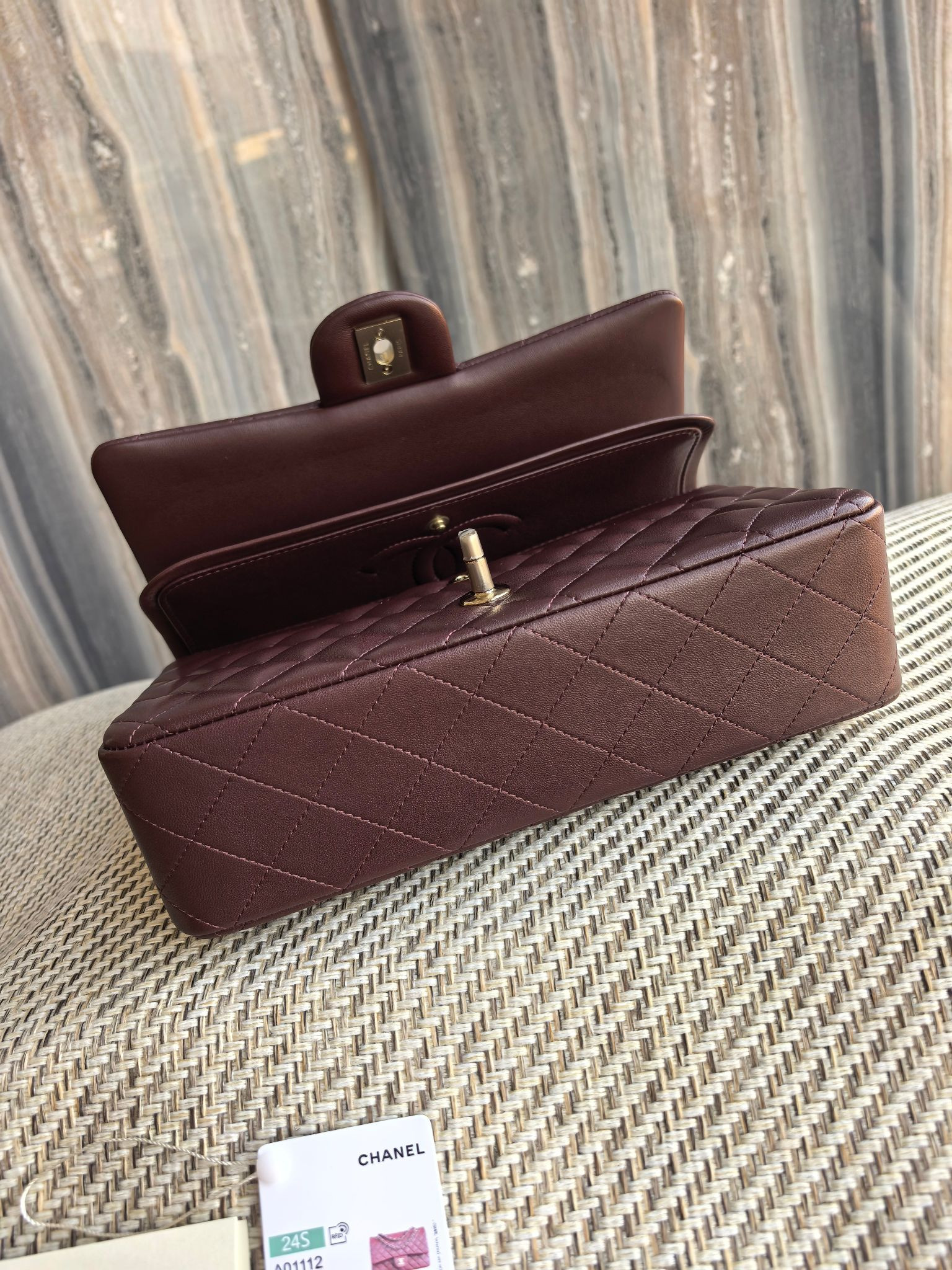 Ch**el classic flap bag chocolate brown with light gold hardware 15.5x25.5x6.5cm