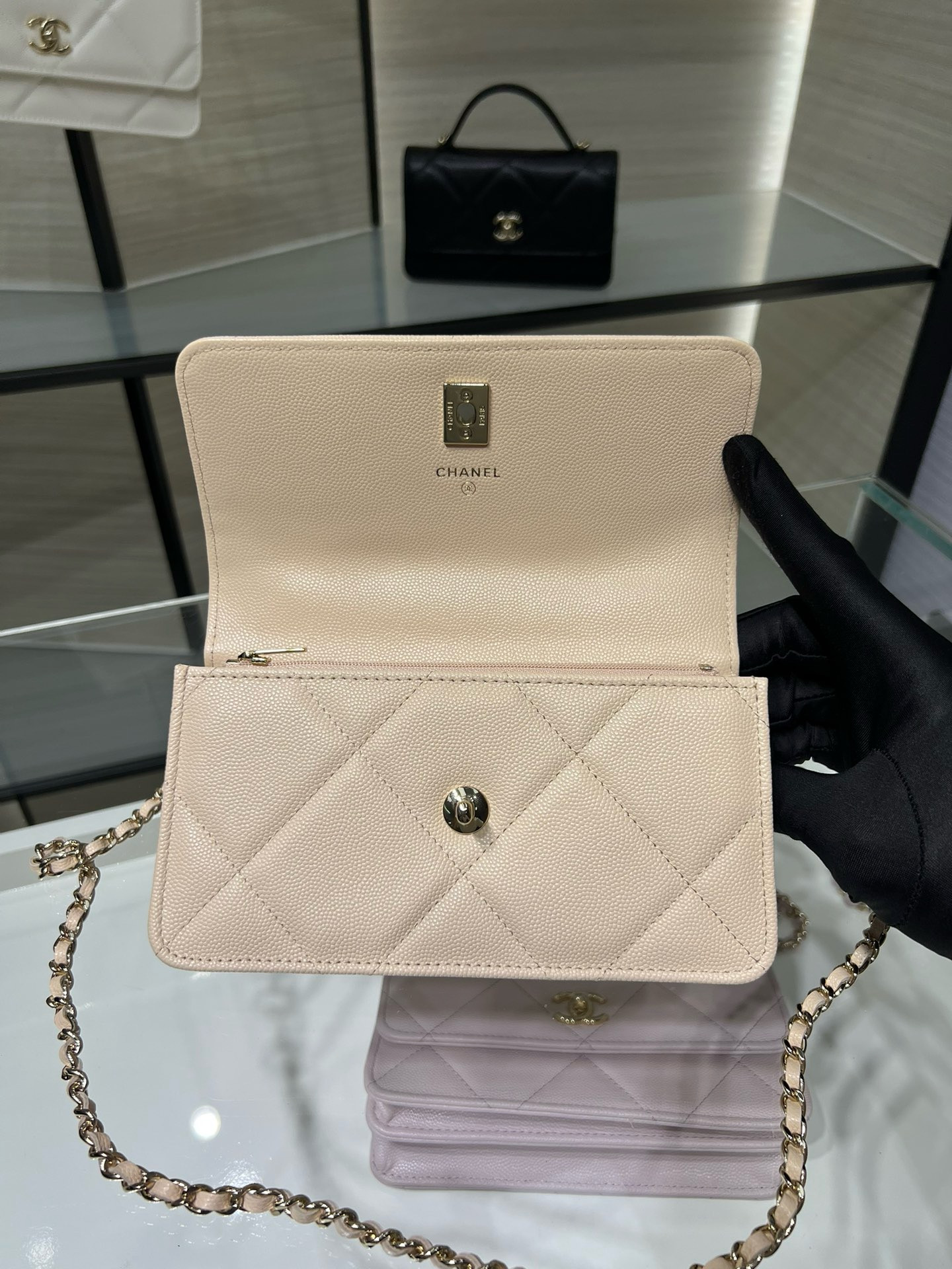 Ch**el flap bag with top handle wallet on chain 11x18.5x6cm