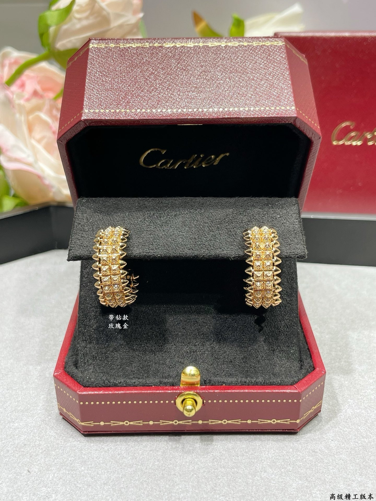 Ca*t1er Double-row Bullet Earrings with D1am0nds