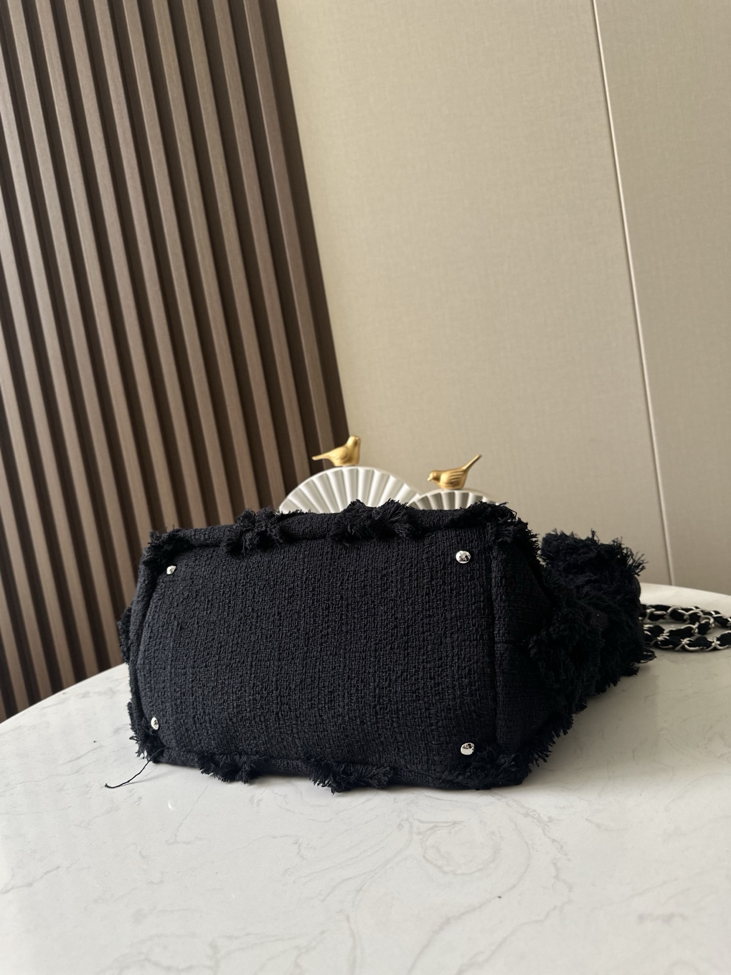 Ch**el vintage linen tassel tote straw bag 48x35x17cm