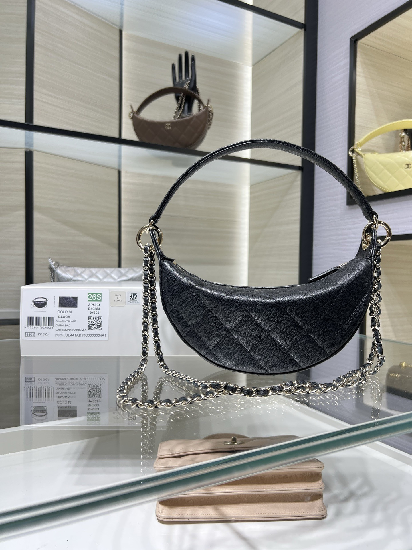 Ch**el clutch with chain light gold hardware ap5094 15x22x6cm
