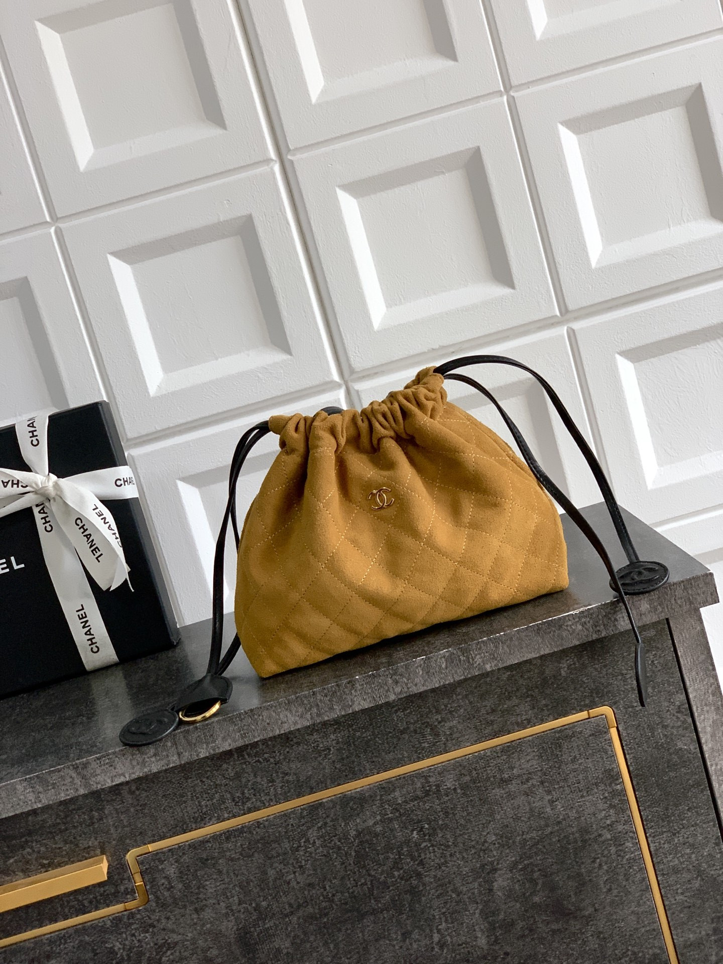 Ch**el clutch with leather strap ap5227 17x22x8cm
