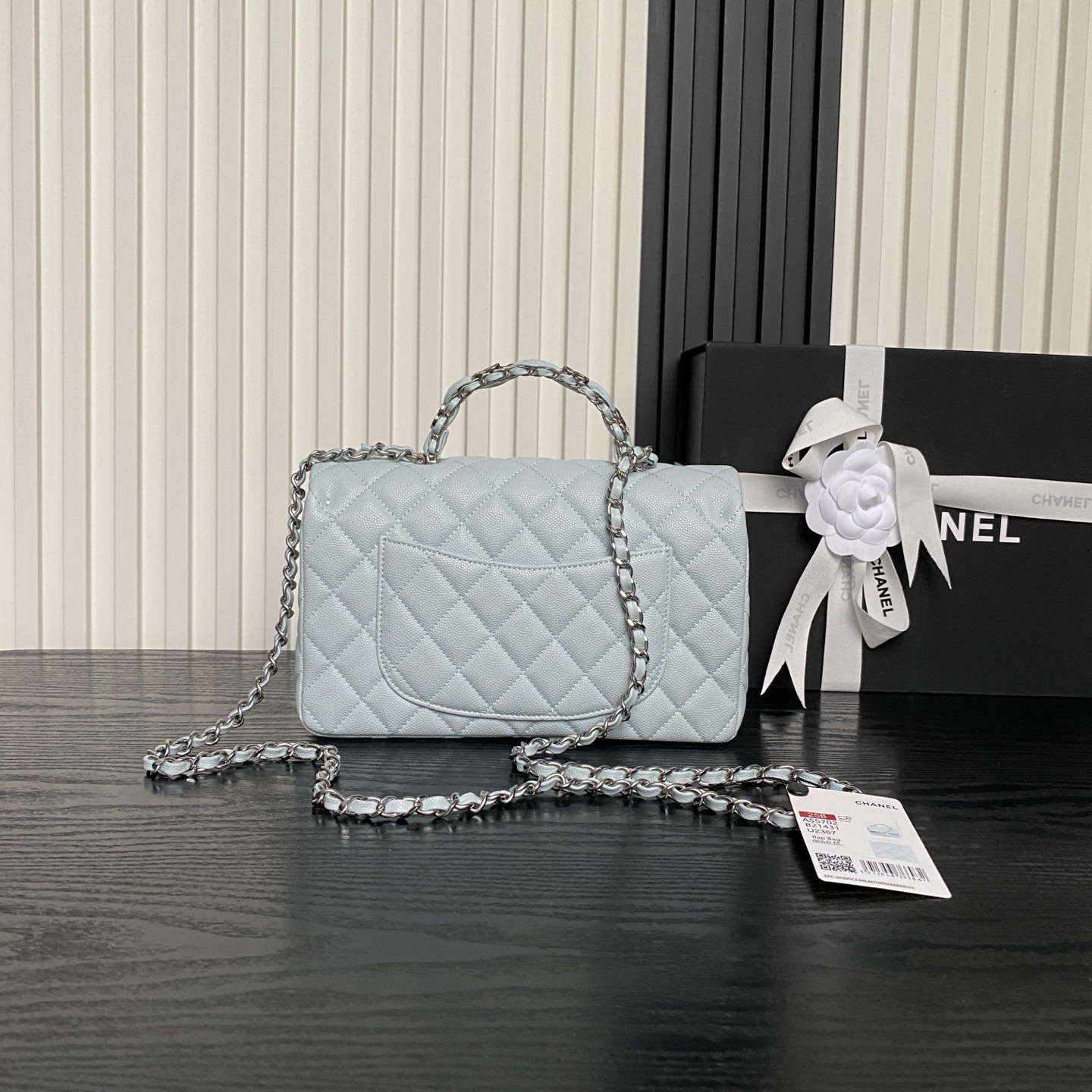 Ch**el flap bag with top handle as5702 22.5x13.5x6cm