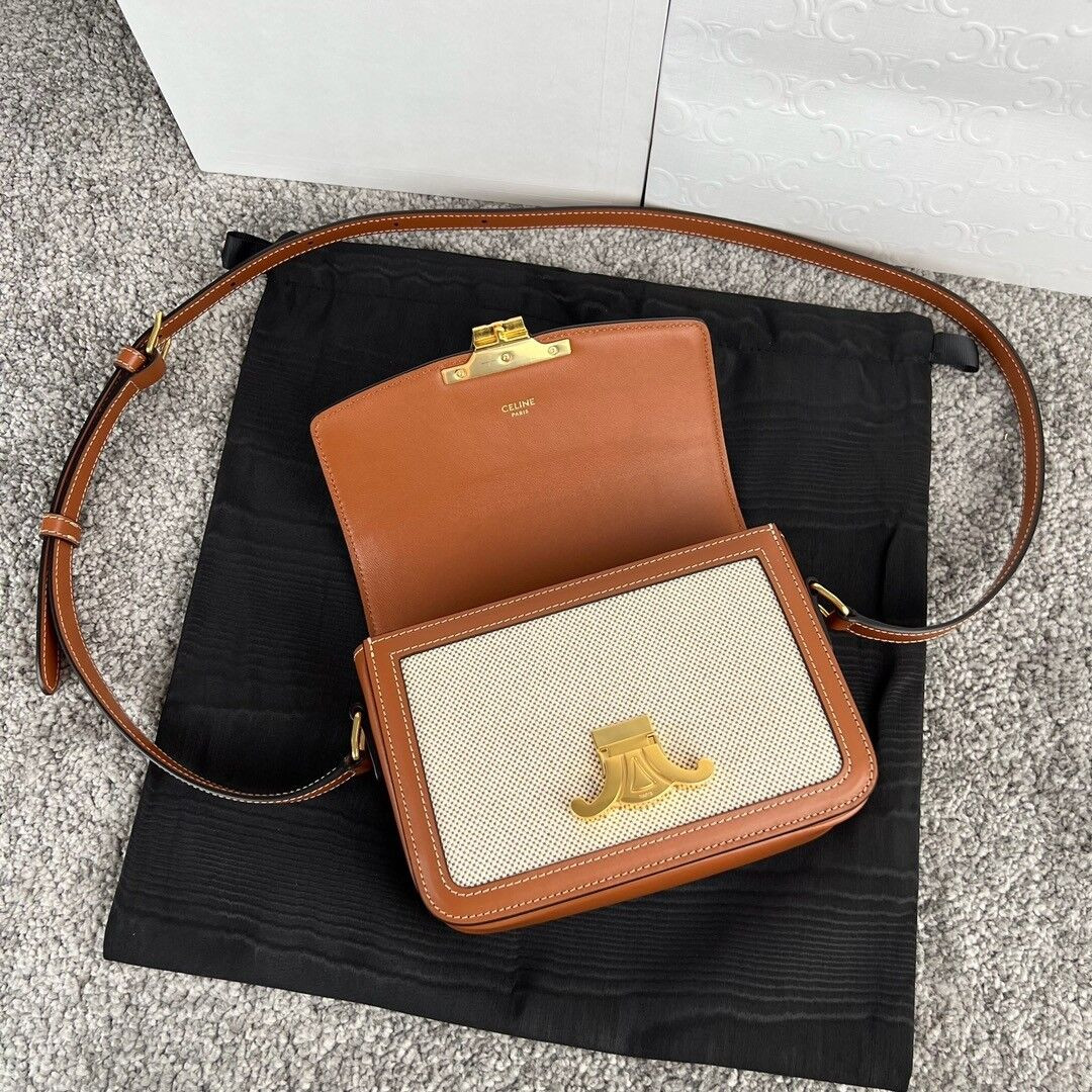 Ce1i*e TEEN TRIOMPHE BAG IN TEXTILE AND CALFSKIN 18.5x13.5x7cm