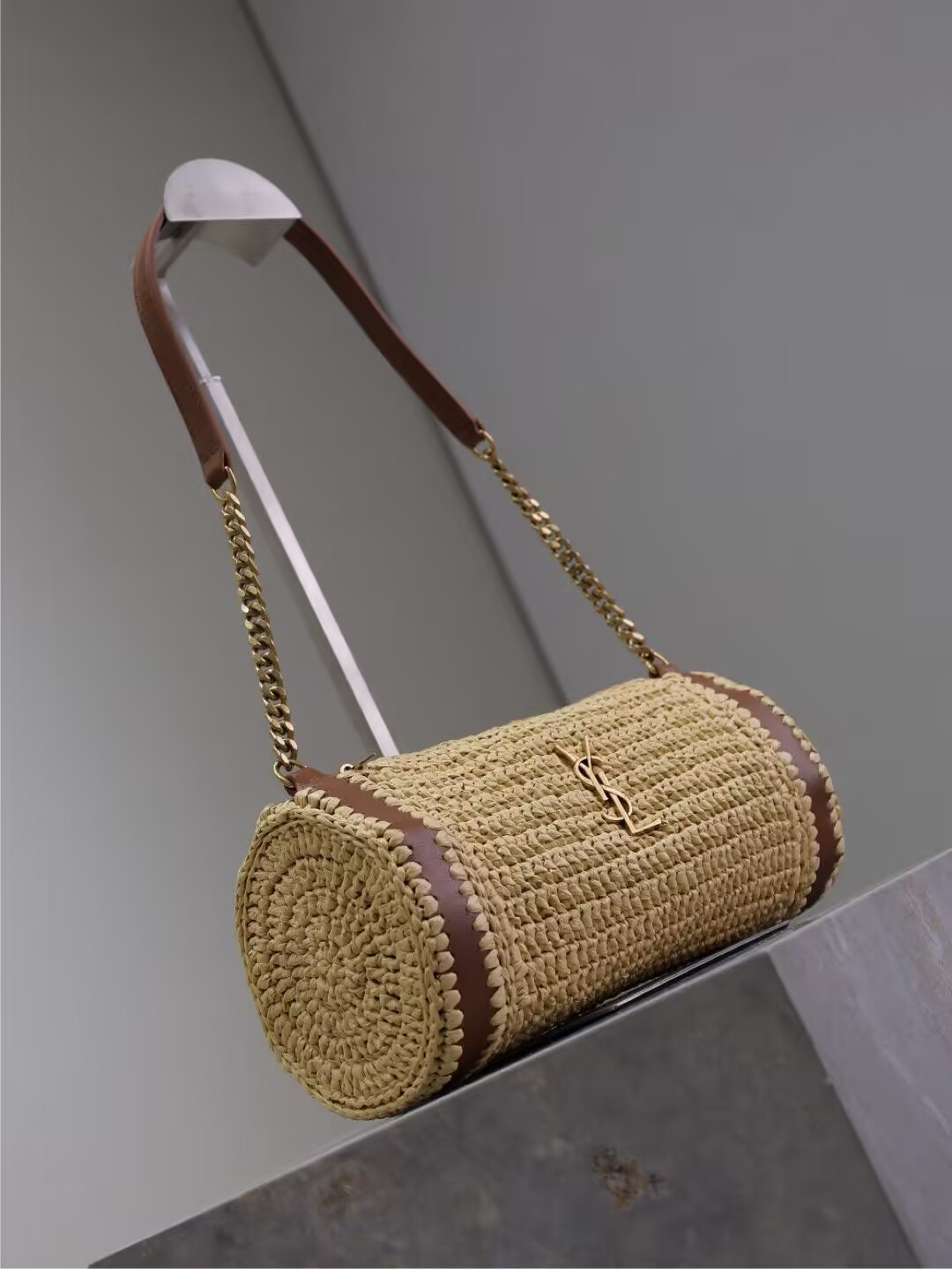 Y51 cassandre small cylindrical woven bag 30x12x10cm