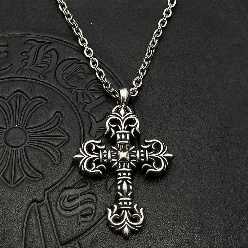 Ch*0me He**ts Large Flame Cross Pendant Necklace