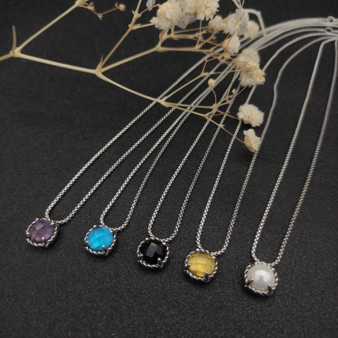 dau1d Yvrm*n four claw gem necklace(main stone 8mm, chain thickness 1.5mm, length 45+5cm delay chain)