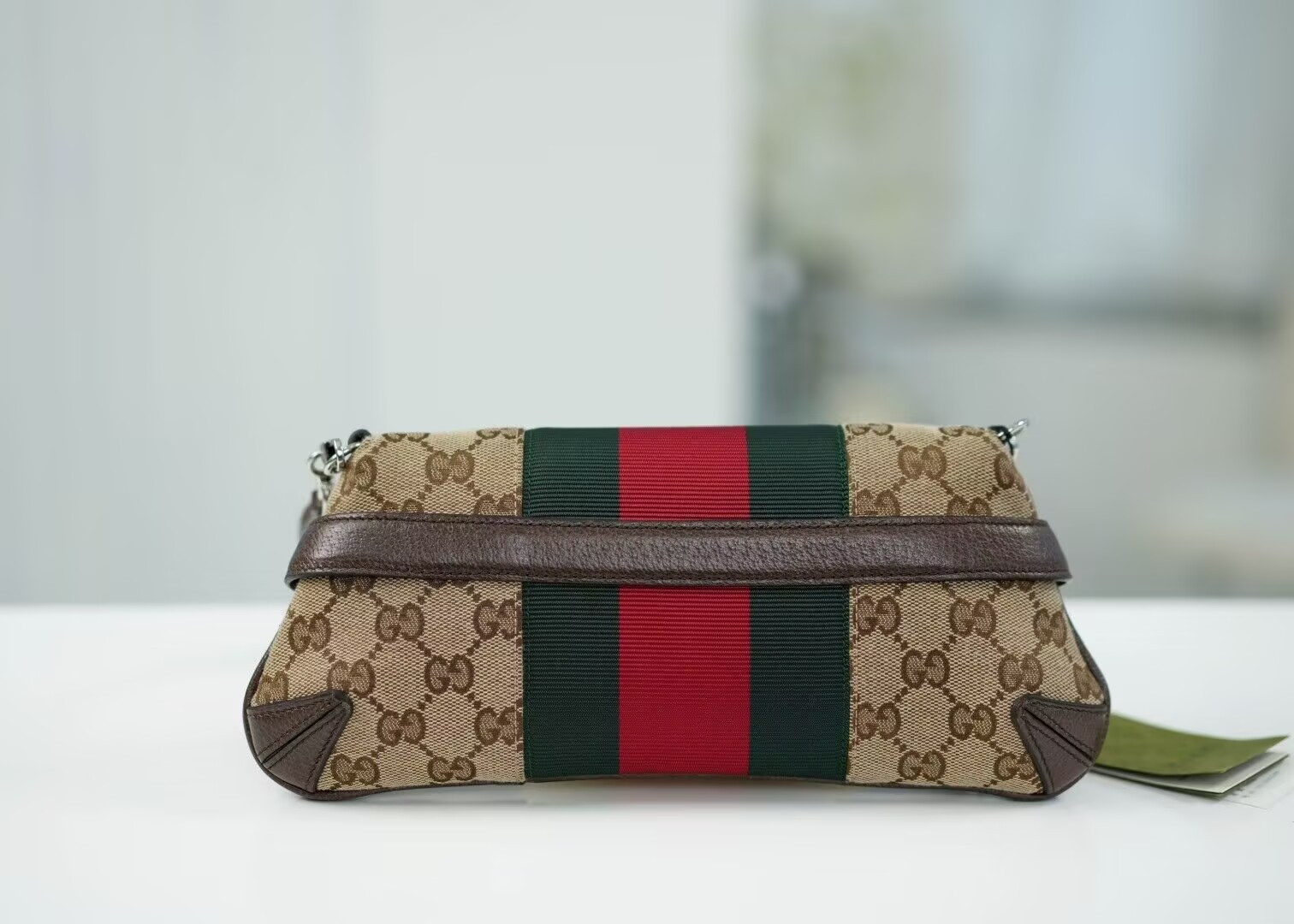 Gvc*1 Monogram Textured Dollar Calfskin Heavy Grosgrain Web Medium Maxi Horsebit Chain Shoulder Bag 27x11.5x5cm