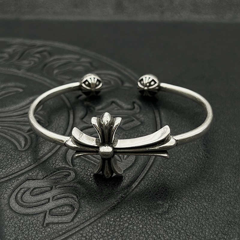 Ch*0me He**ts Cross and Ball Open Bangle Bracelet