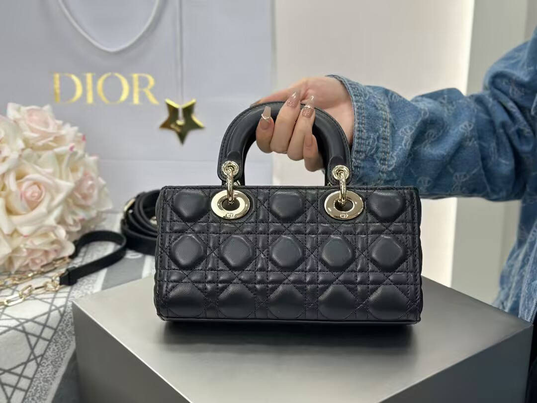 SMALL LADY D-JOY BAG Black Cannage 22 x 12 x 6 cm