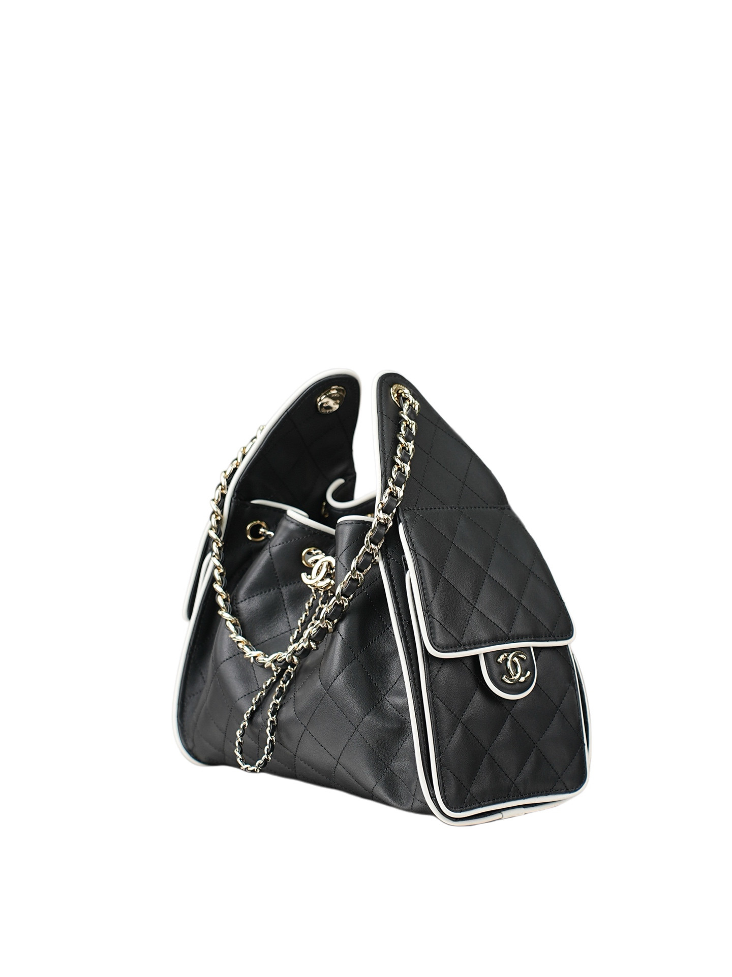Ch**el 25c bucket bag light gold buttons 30x26x14cm