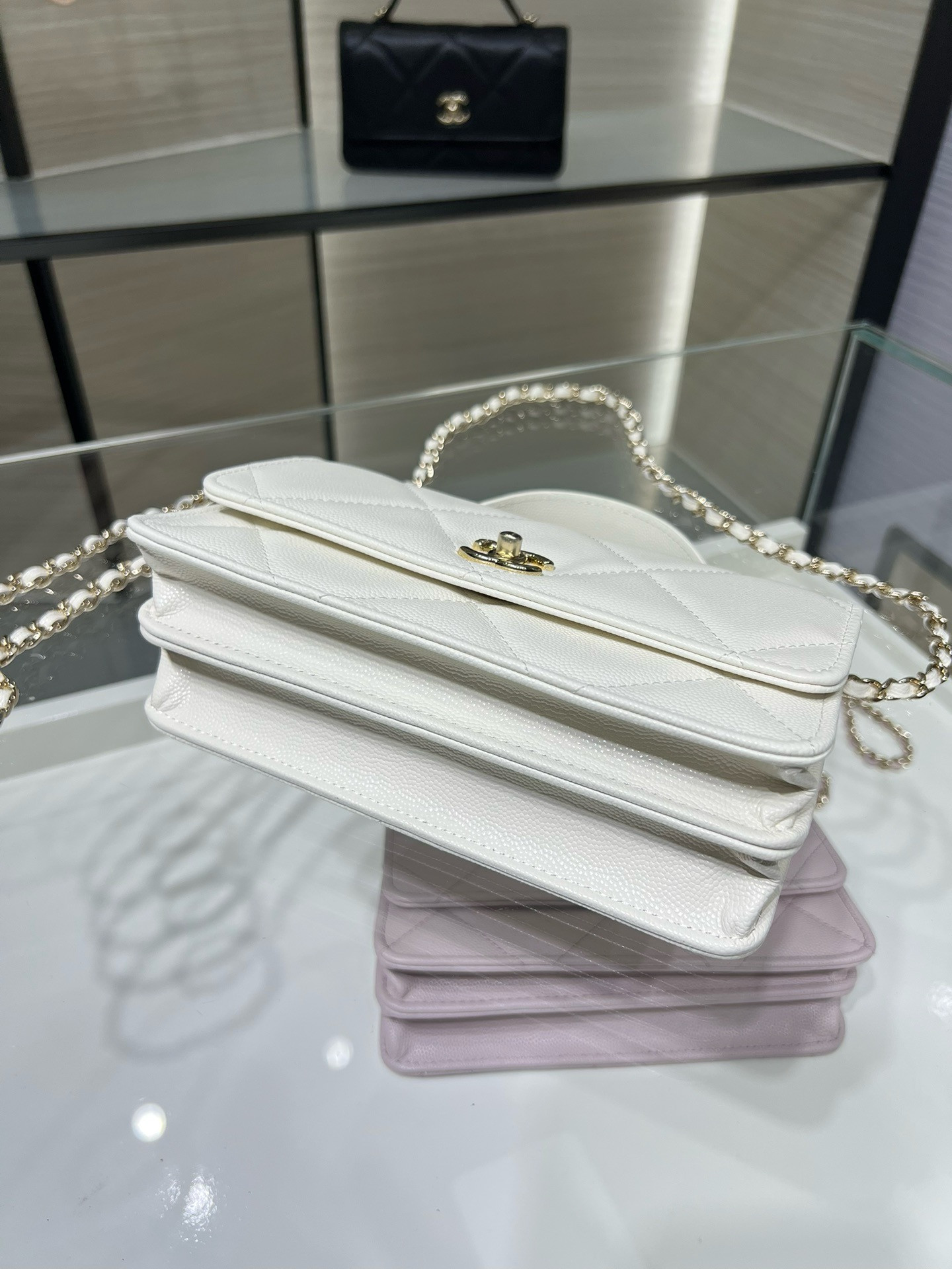 Ch**el flap bag with top handle wallet on chain 11x18.5x6cm