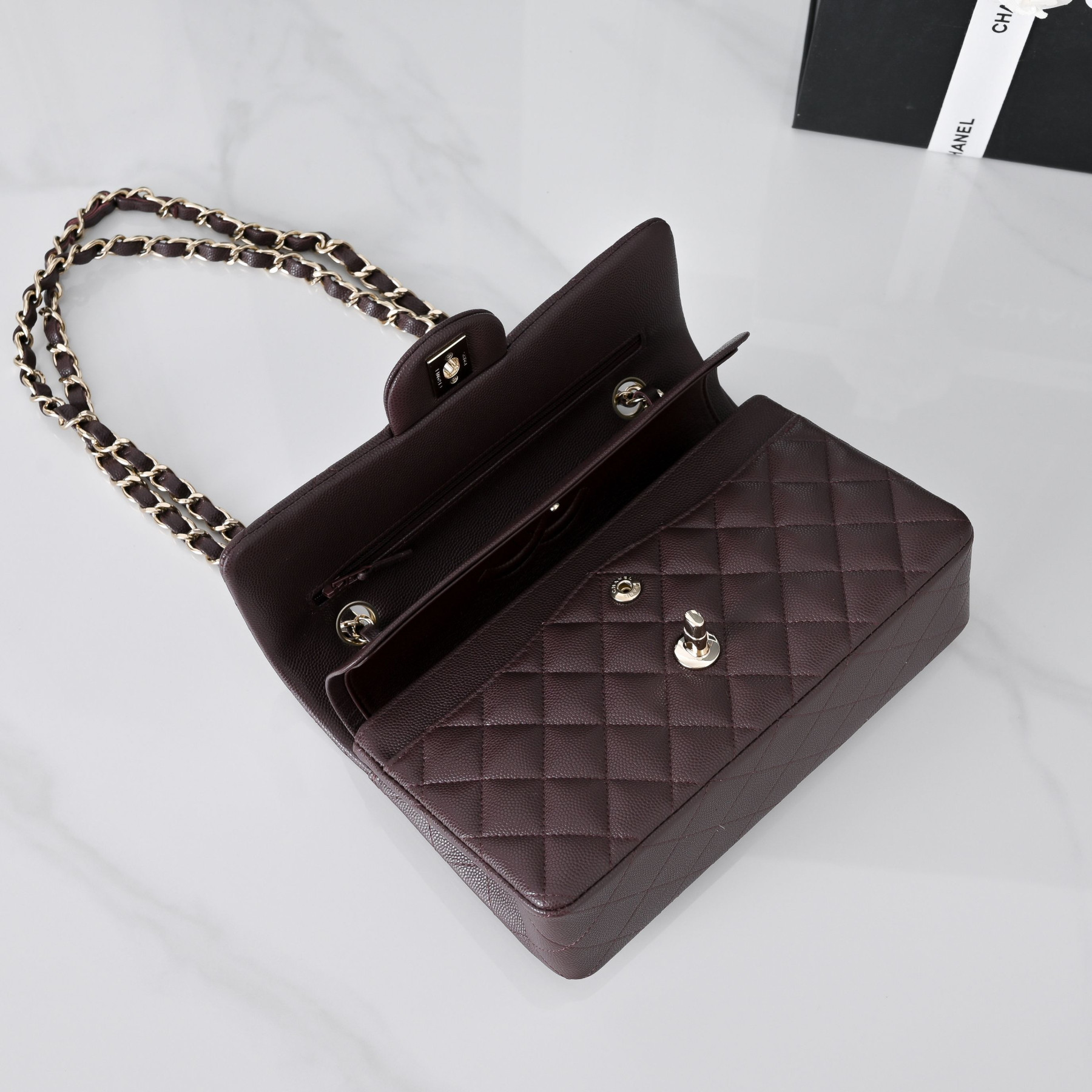 Ch**el classic flap bag coffee brown light gold hardware a01113 23x14.5x6cm