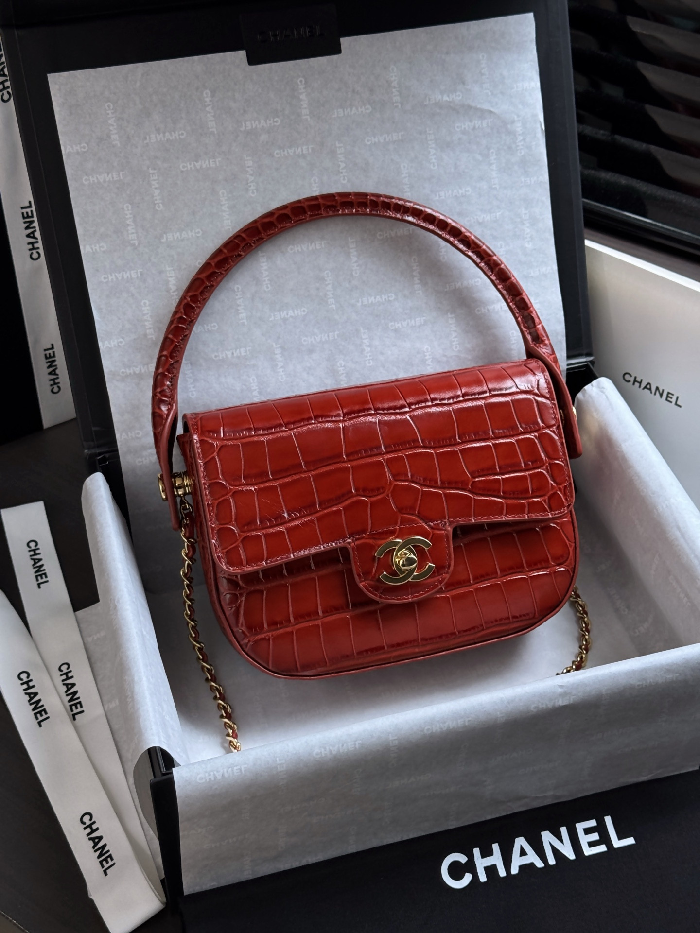 Ch**el mini flap bag with handle as6424 14.5x19.5x5cm