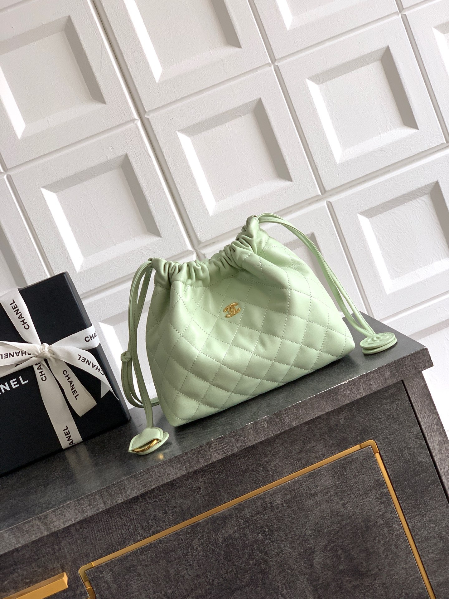 Ch**el clutch with leather strap ap5227 17x22x8cm