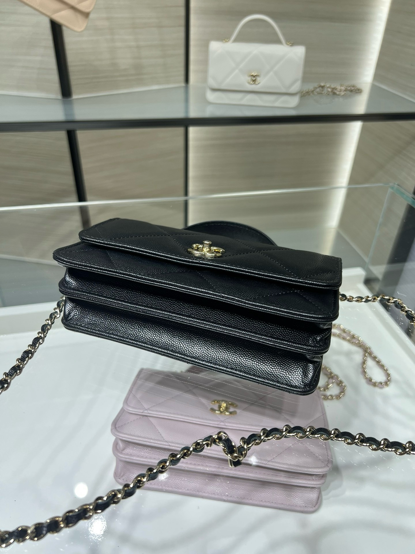 Ch**el flap bag with top handle wallet on chain 11x18.5x6cm