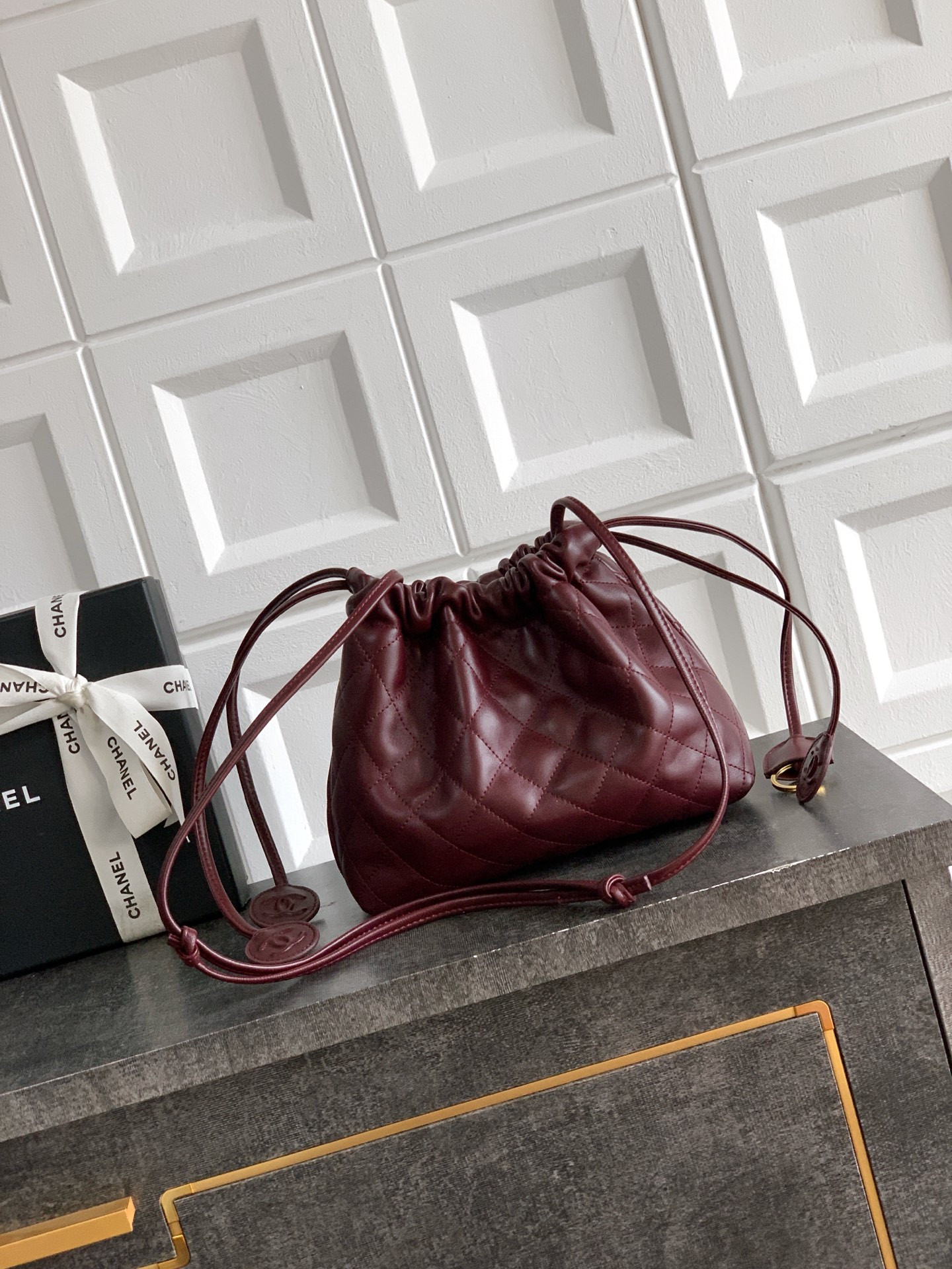 Ch**el clutch with leather strap ap5227 17x22x8cm