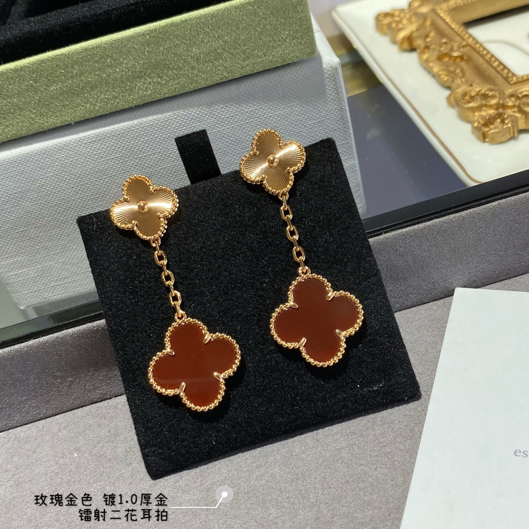 V*n Cl**f & Arpels laser red Two Flowers Earrings