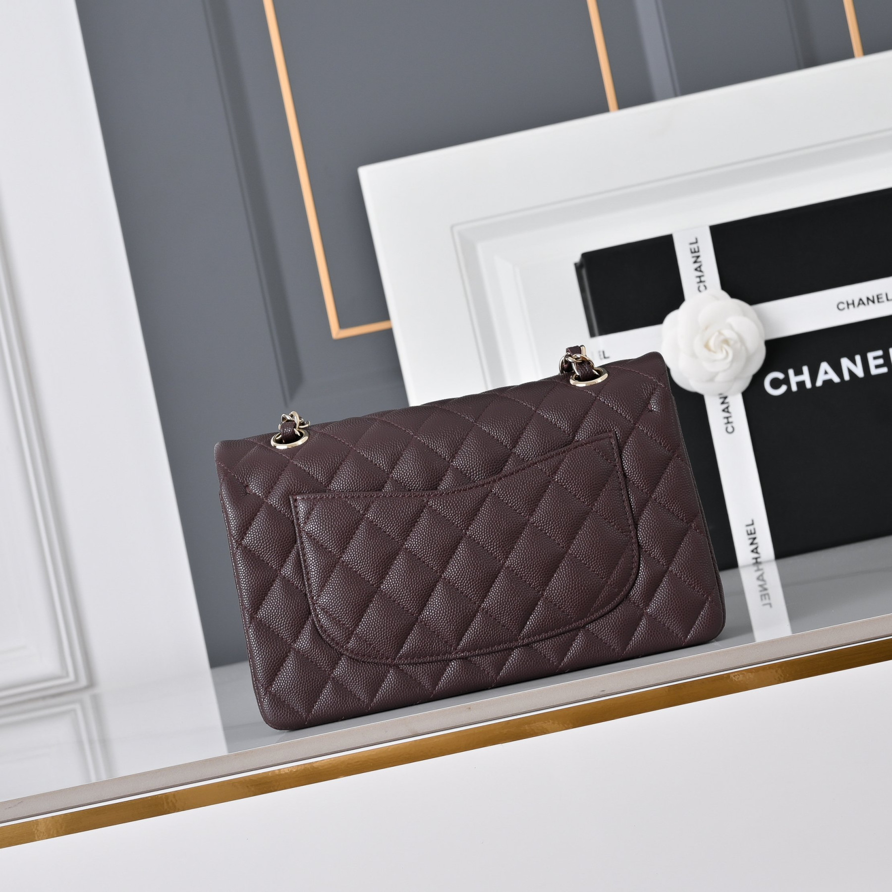 Ch**el classic flap bag coffee brown light gold hardware a01113 23x14.5x6cm