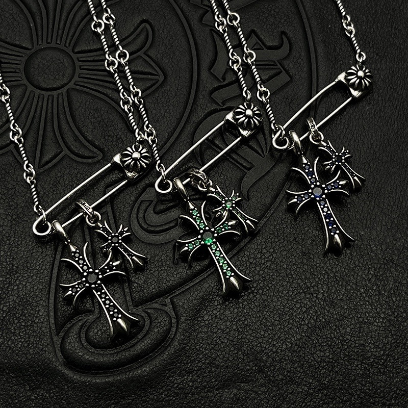 Ch*0me He**ts Twisted Cross Pin Necklace (Chain length 45+5cm)