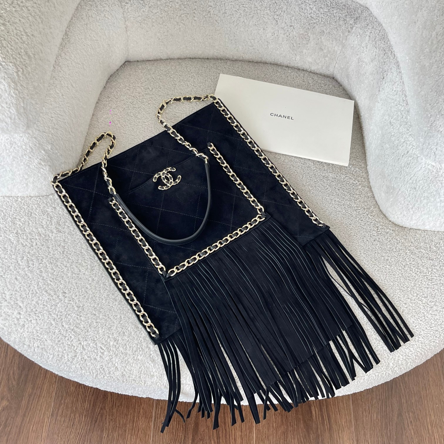 Ch**el cc fringe shopping bag 30x31cm