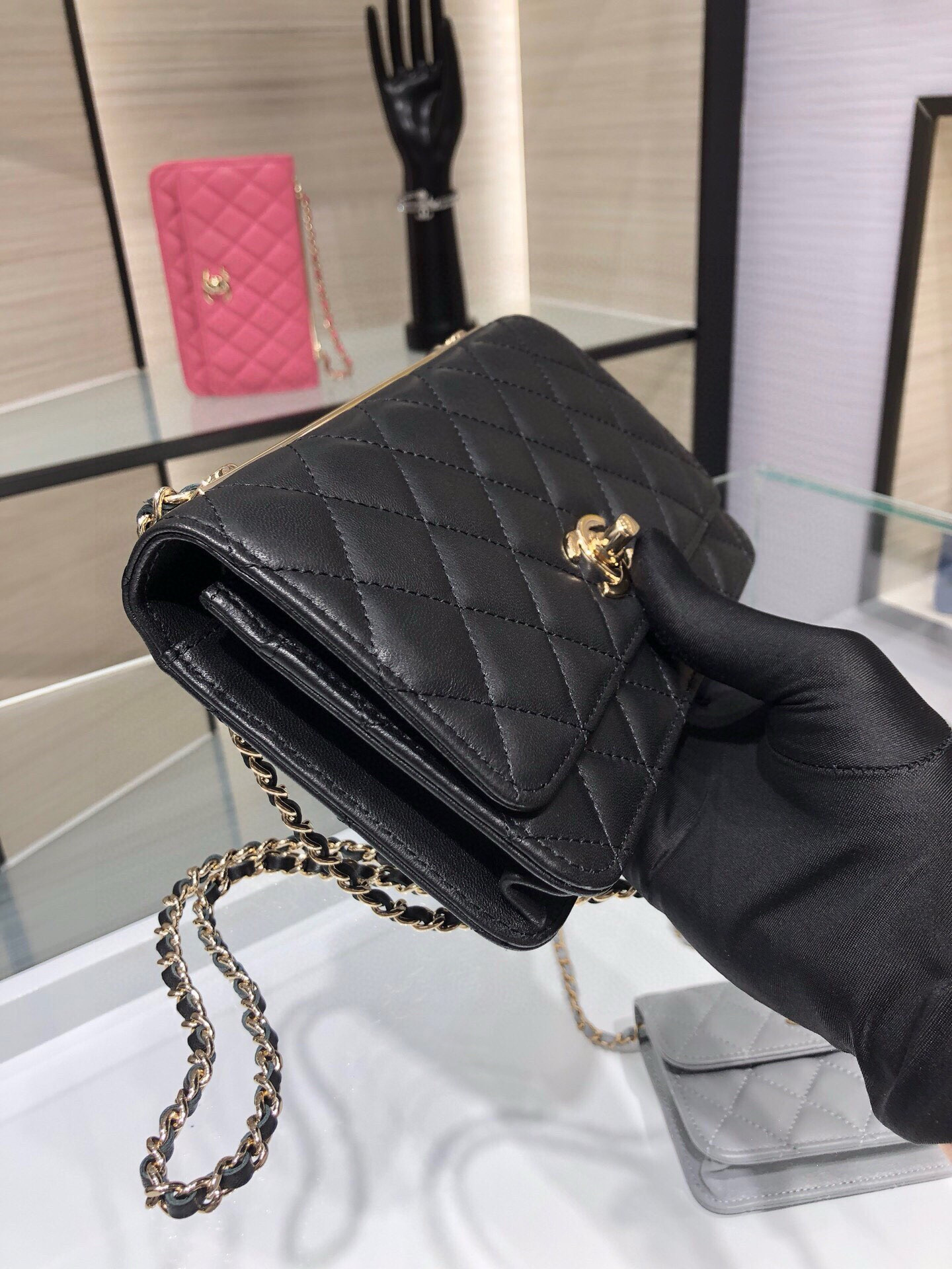 Ch**el woc trendy cc wallet on chain 19x12x3.5cm