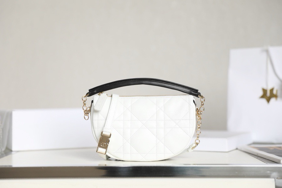 Lambskin Cannage Small D10r Vibe Hobo Bag White