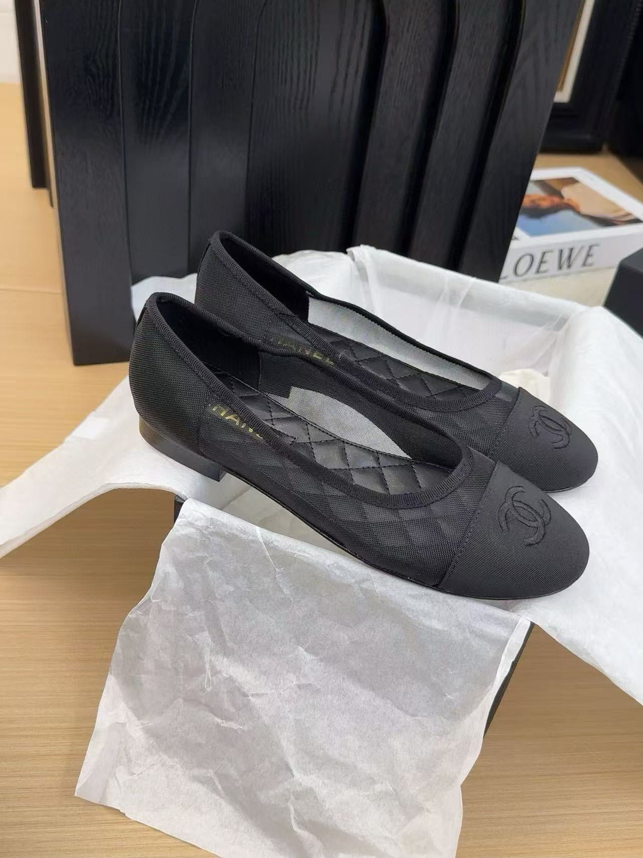 UA Ch**el 25P Black Mesh Ballet Ballerina Flats