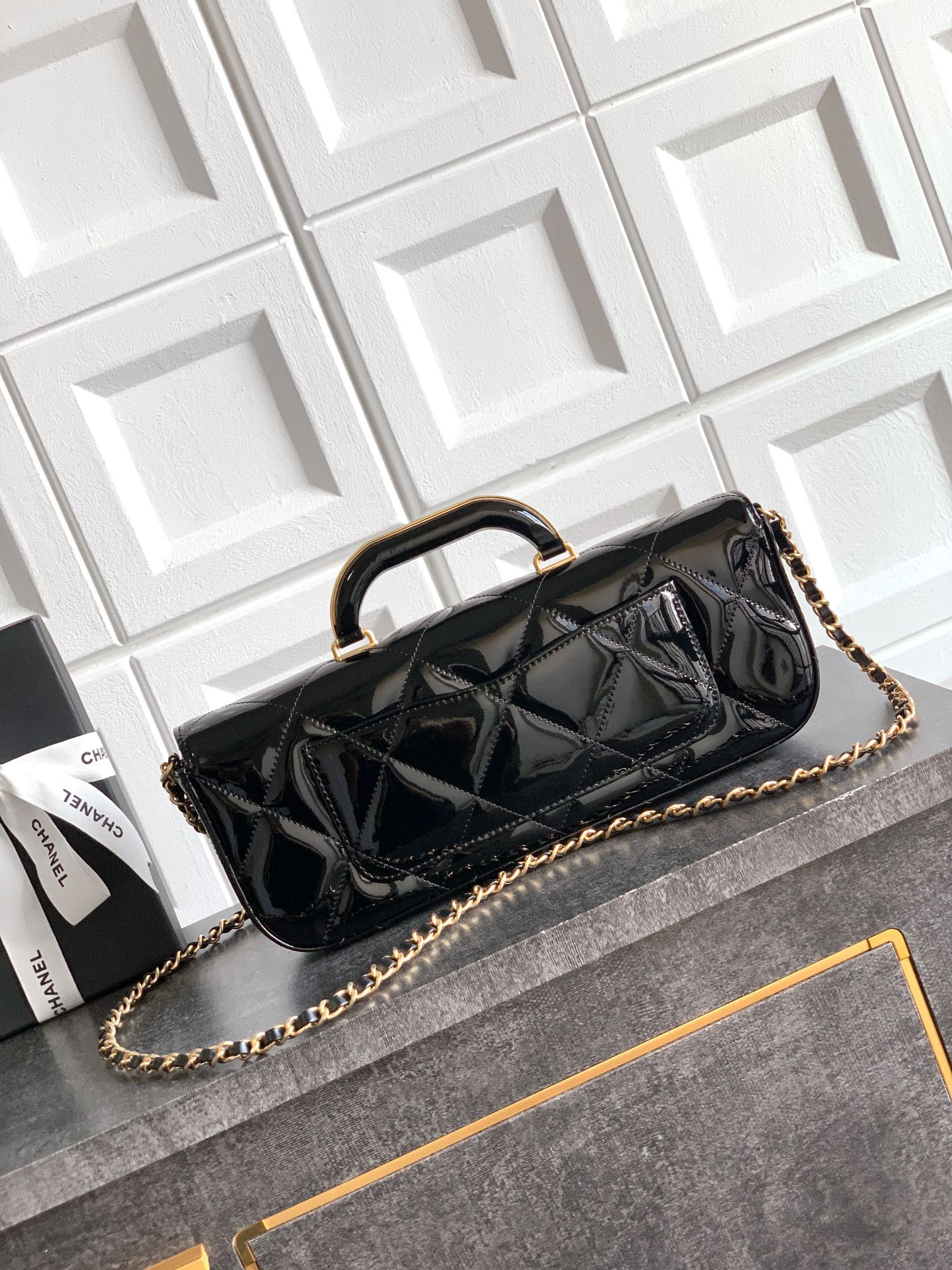 Ch**el large flap bag with top handle 12.5x30x5cm